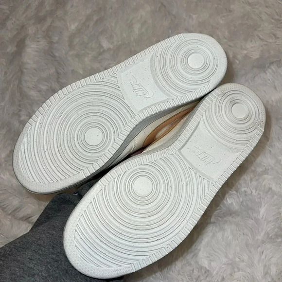 Nike Court Vision Low Basic White and Neutral Sneakers Tan Swoosh - Picture 5 of 6